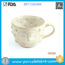 White Cover with Cute Face and Little Dots Ceramic Cup